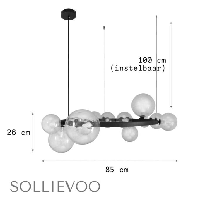 Hanglamp Zwart Glas 15 glazen bollen 85cm Enrico - Afbeelding 7