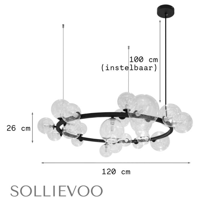 Hanglamp Zwart Glas 24 glazen bollen 120cm Vinto - Afbeelding 7