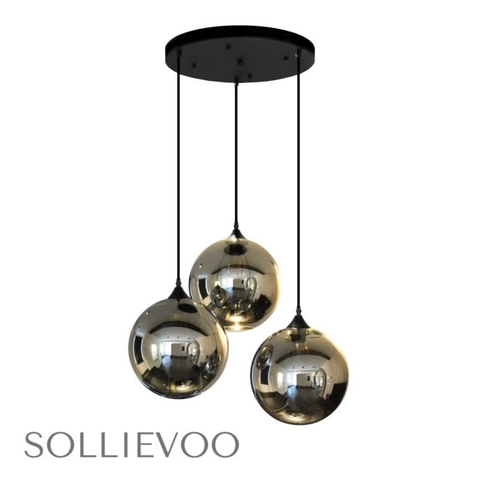 Hanglamp Zwart Glas 3 bollen smoke grey Latie - Afbeelding 2