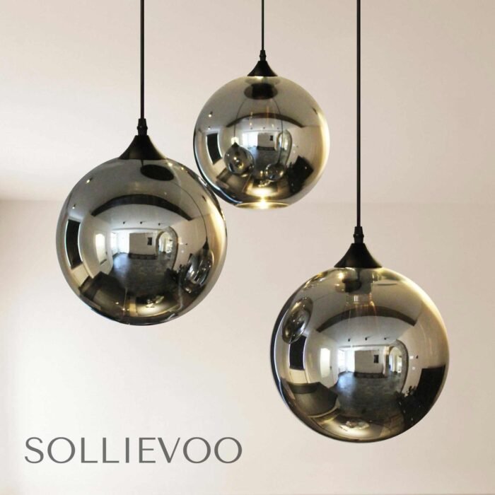 Hanglamp Zwart Glas 3 bollen smoke grey Latie - Afbeelding 4