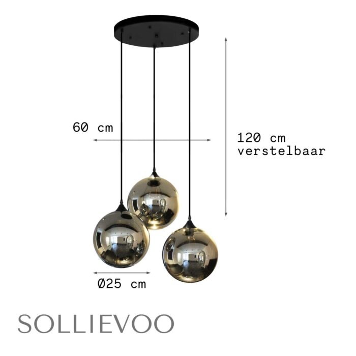 Hanglamp Zwart Glas 3 bollen smoke grey Latie - Afbeelding 7