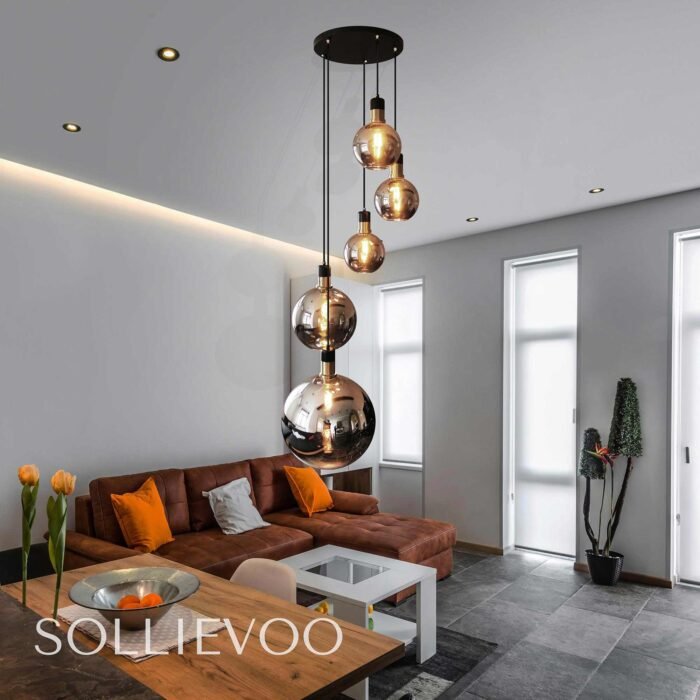 Hanglamp Goud Zwart Rookglas Shine - Afbeelding 2