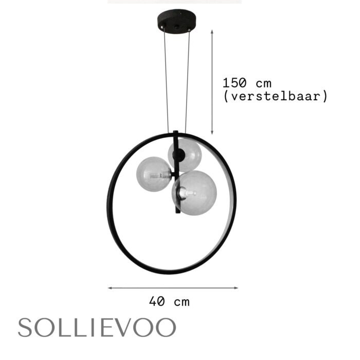 Hanglamp Zwart 3 Glazen bollen 40cm Solli - Afbeelding 7