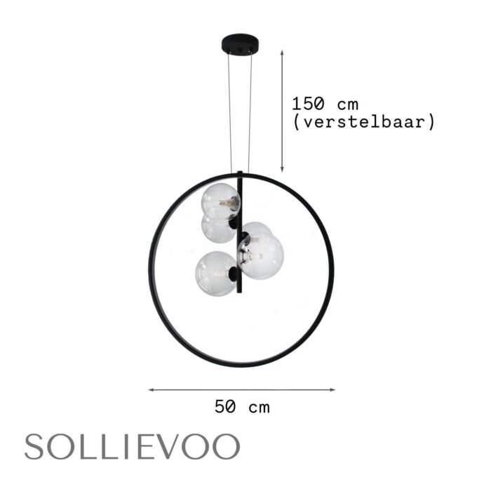 Hanglamp Zwart Glas 5 Glazen bollen 50cm Tigo - Afbeelding 7