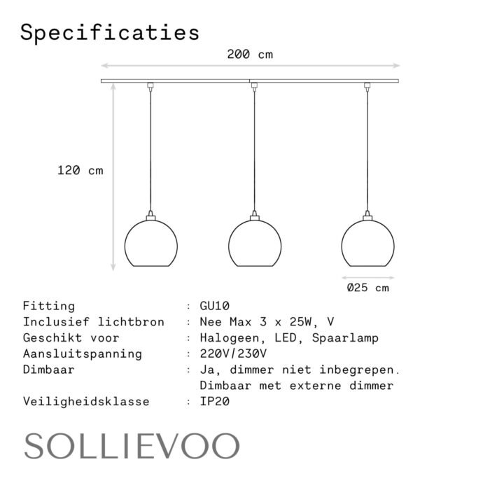 Rail verlichting Zwart Systeem verlichting 3 Glazen bollen 2m - Afbeelding 7