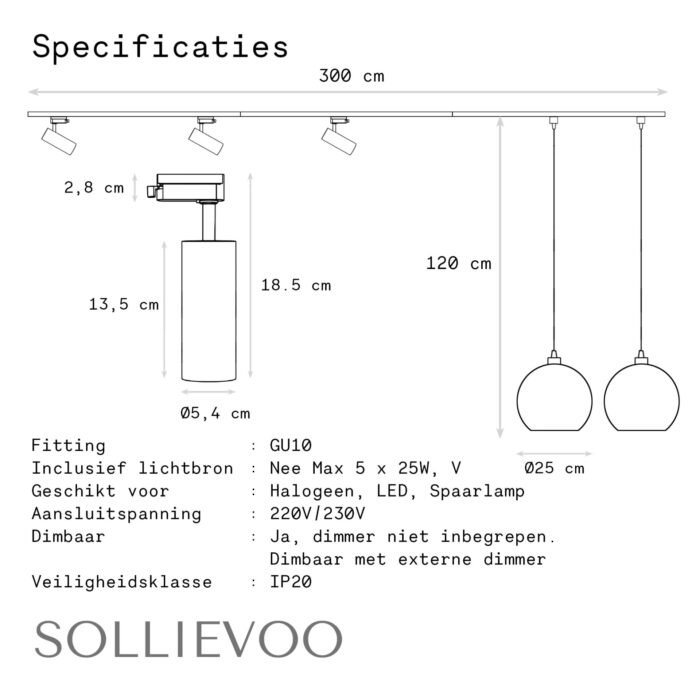 Railverlichting Zwart Railsysteem Verlichting 3 Spots 2 Glasbol 3m - Afbeelding 12